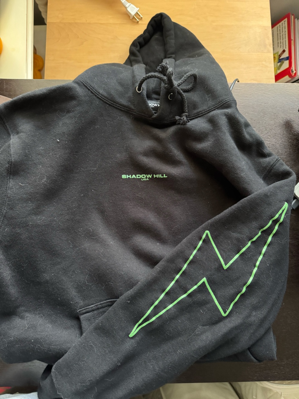 Shadow Hill Women’s Black Hoodie with Green Lightning Accent